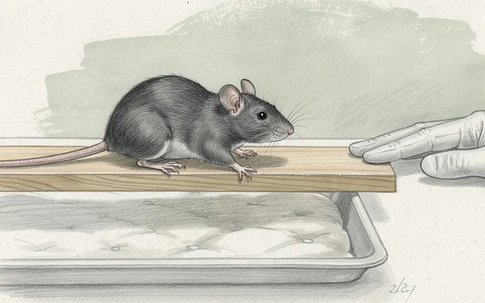 Illustration of a laboratory rat crossing a low motor-testing beam